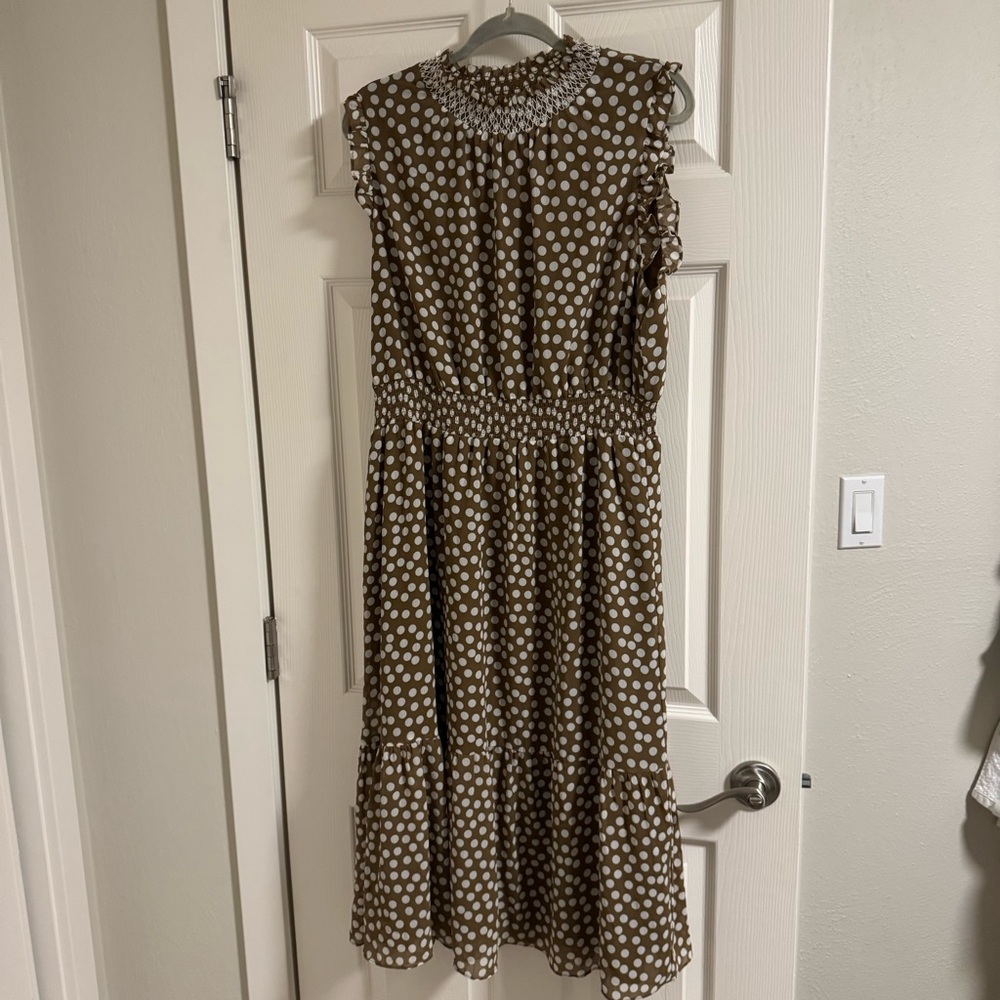 J. Crew Brown and White Polka Dot Midi Dress